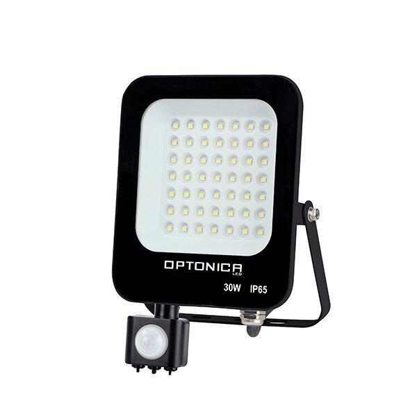 Optonica LED SMD reflektor s PIR čidlem Černá Body IP65 30W Teplá bílá FL5779